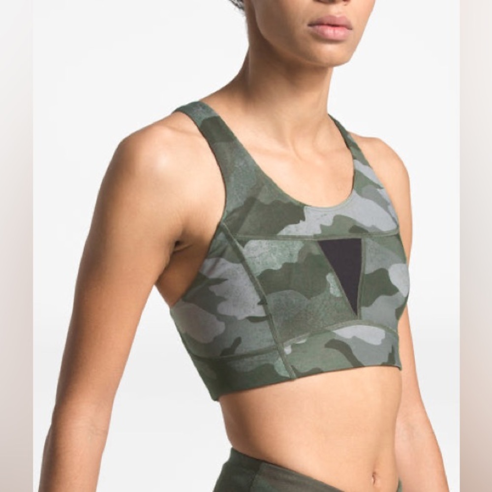 The North Face stow and go bra green camo size small